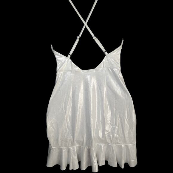 HALARA White Shimmer‎ Ruffle Flounce Strappy Mini Dress sz XS NWT - Picture 3 of 5